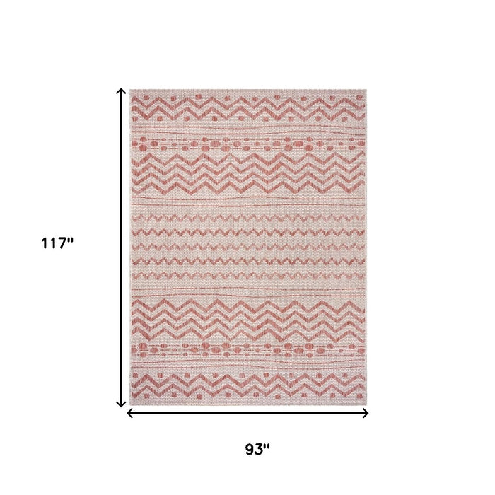 8' X 10' Beige And Red Chevron Indoor Outdoor Area Rug