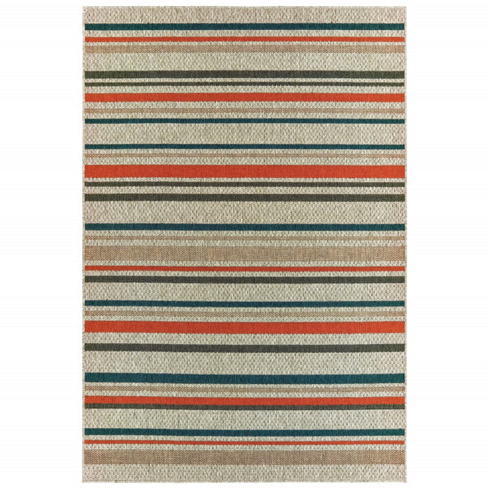 8' X 10' Blue And Gray Striped Indoor Outdoor Area Rug