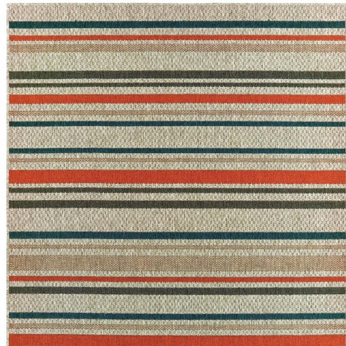 8' X 10' Blue And Gray Striped Indoor Outdoor Area Rug