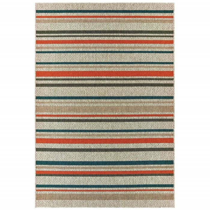 8' X 10' Blue And Gray Striped Indoor Outdoor Area Rug