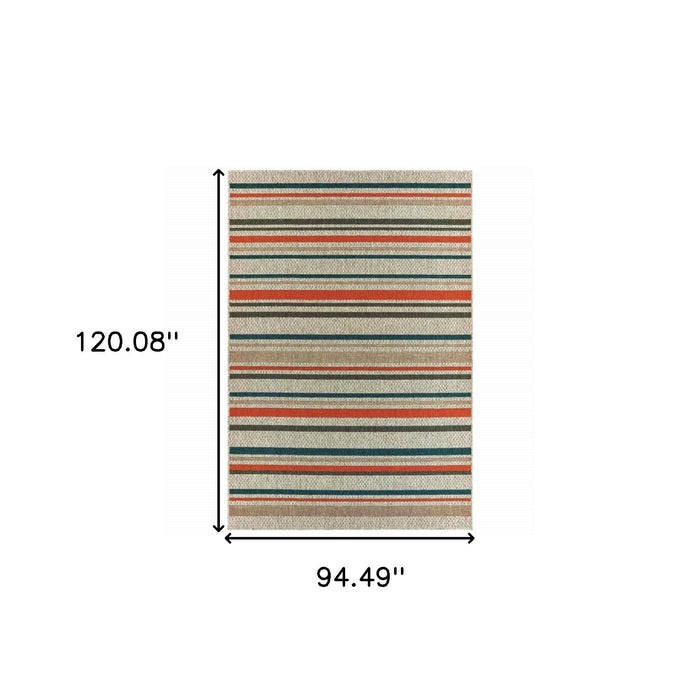 8' X 10' Blue And Gray Striped Indoor Outdoor Area Rug