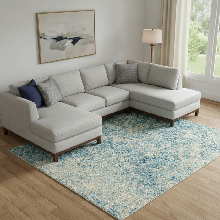 8' X 10' Blue And Ivory Abstract Area Rug