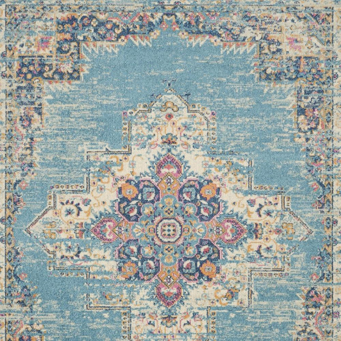 8' X 10' Blue And Ivory Southwestern Distressed Area Rug