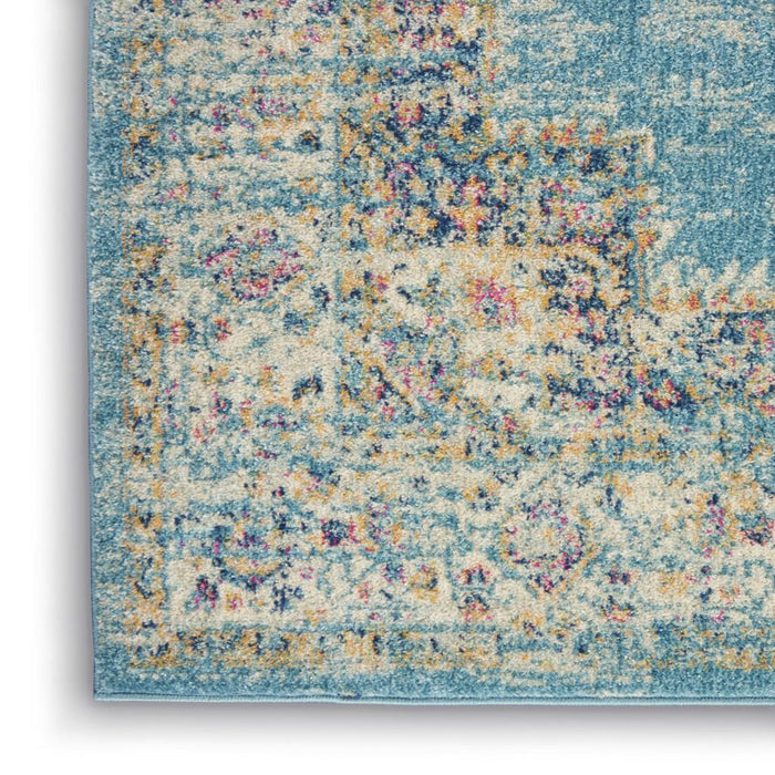 8' X 10' Blue And Ivory Southwestern Distressed Area Rug