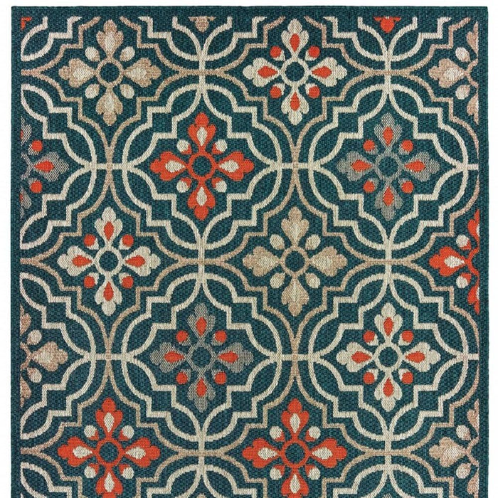 8' X 10' Blue And Orange Moroccan Indoor Outdoor Area Rug