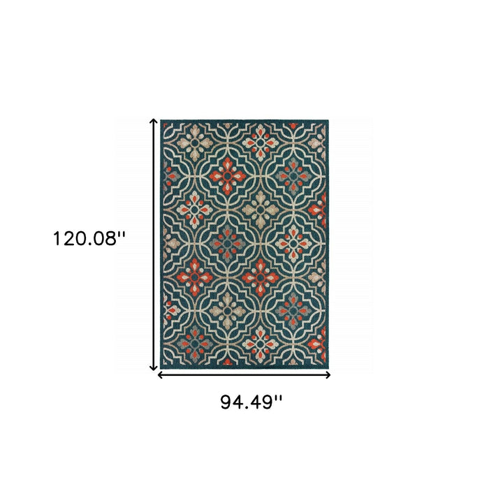 8' X 10' Blue And Orange Moroccan Indoor Outdoor Area Rug