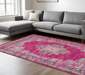 8' X 10' Fuchsia And Blue Oriental Distressed Area Rug