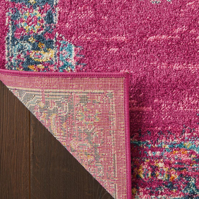 8' X 10' Fuchsia And Blue Oriental Distressed Area Rug