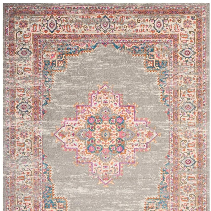 8' X 10' Gray And Gold Medallion Distressed Area Rug