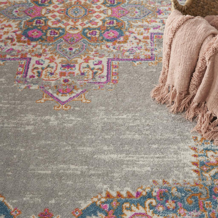 8' X 10' Gray And Gold Medallion Distressed Area Rug