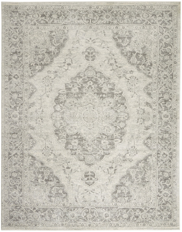 8' X 10' Ivory And Gray Floral Medallion Distressed Area Rug