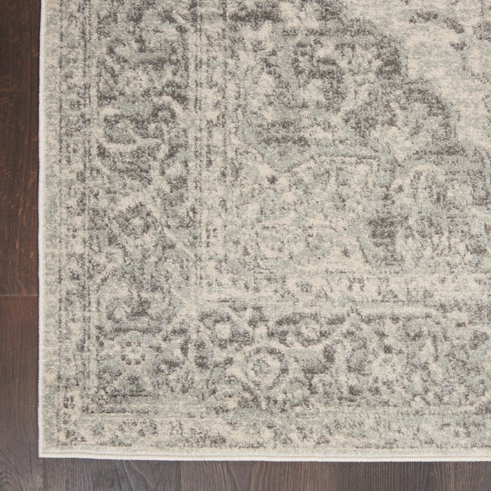 8' X 10' Ivory And Gray Floral Medallion Distressed Area Rug