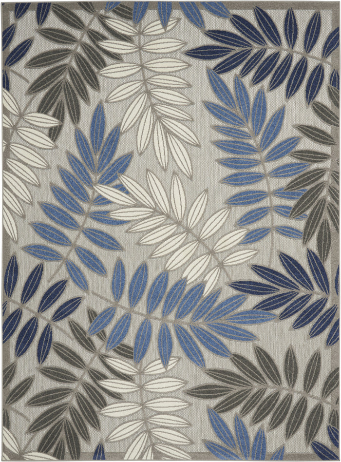 8' X 11' Blue And Gray Floral Indoor Outdoor Area Rug