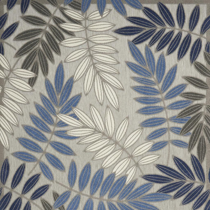 8' X 11' Blue And Gray Floral Indoor Outdoor Area Rug