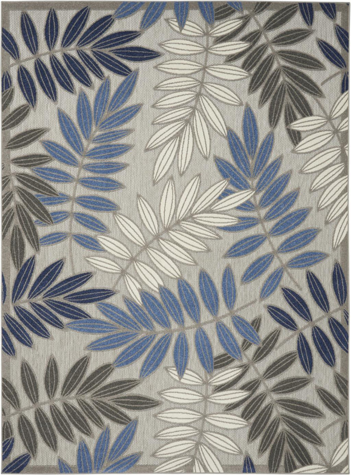 8' X 11' Blue And Gray Floral Indoor Outdoor Area Rug