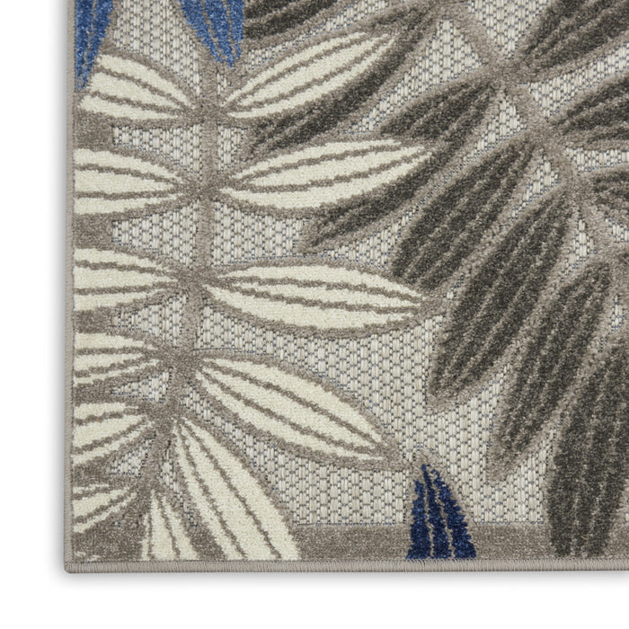 8' X 11' Blue And Gray Floral Indoor Outdoor Area Rug