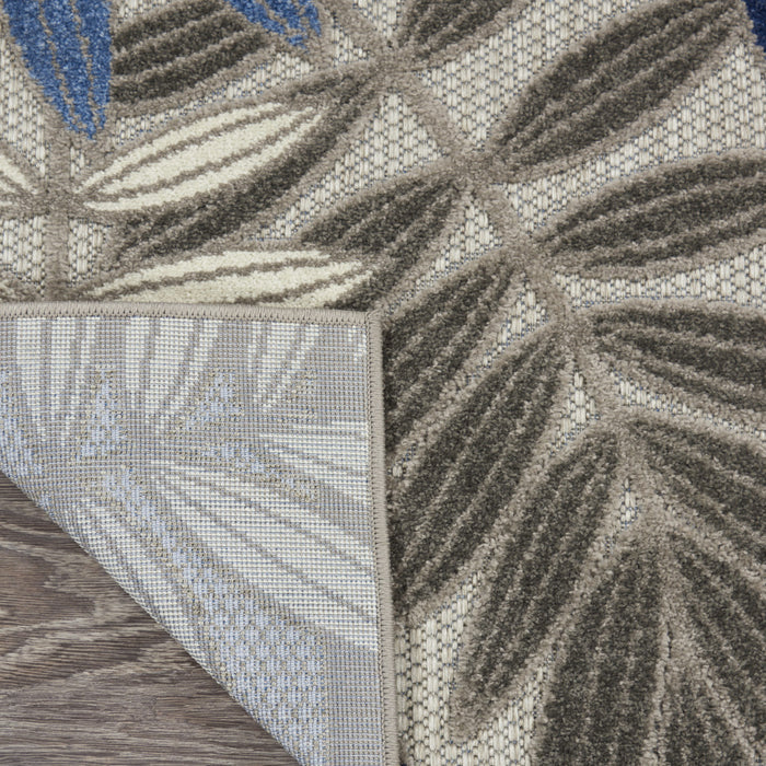 8' X 11' Blue And Gray Floral Indoor Outdoor Area Rug