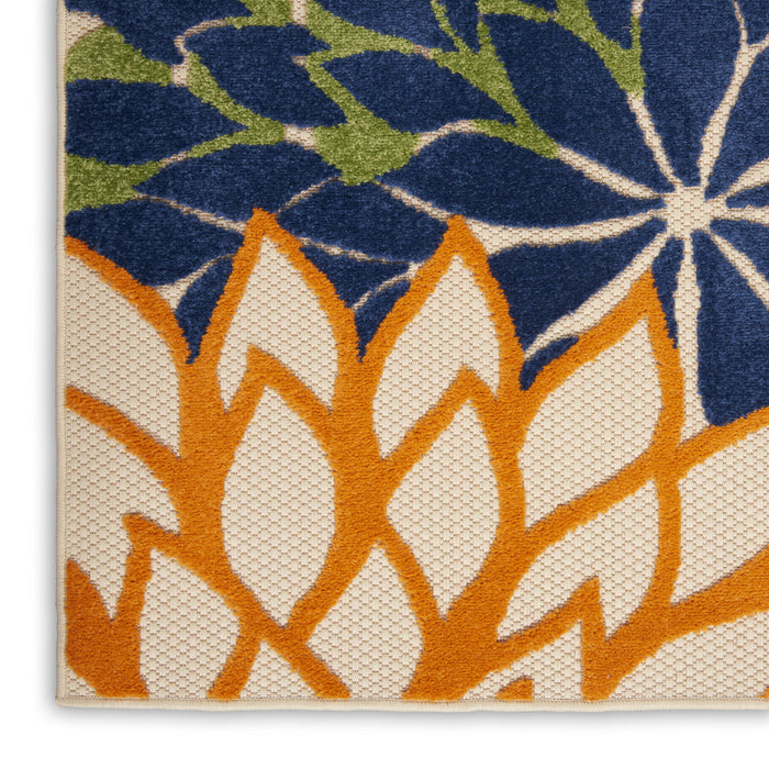 8' X 11' Ivory And Blue Indoor Outdoor Area Rug