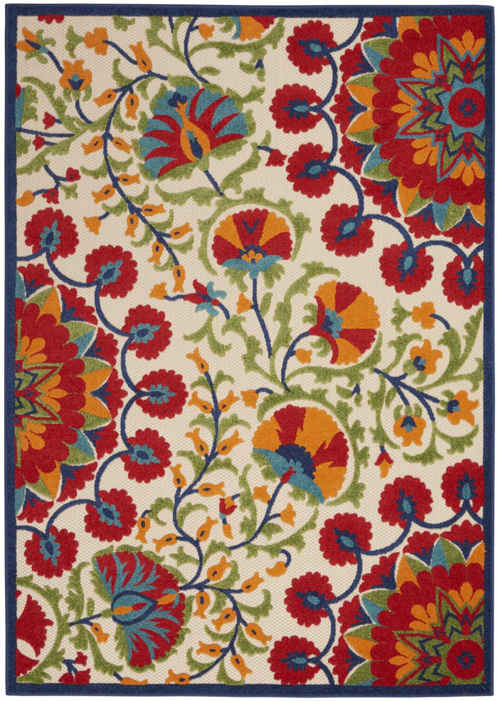 8' X 11' Red And Ivory Floral Indoor Outdoor Area Rug