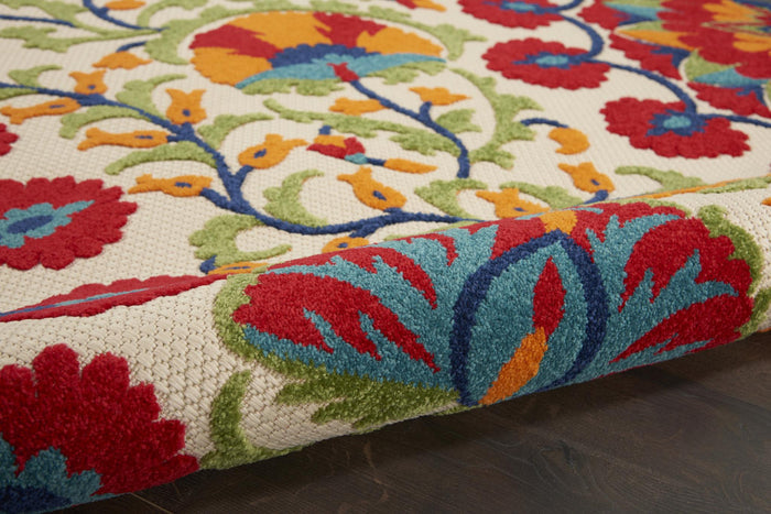 8' X 11' Red And Ivory Floral Indoor Outdoor Area Rug