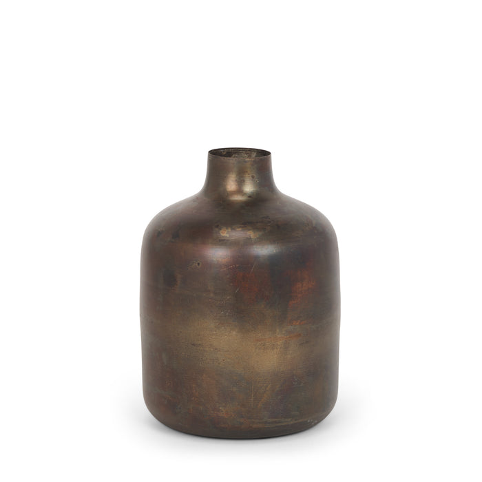 9" Antiqued Gold Metal Cylinder Table Vase