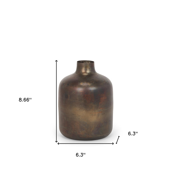9" Antiqued Gold Metal Cylinder Table Vase
