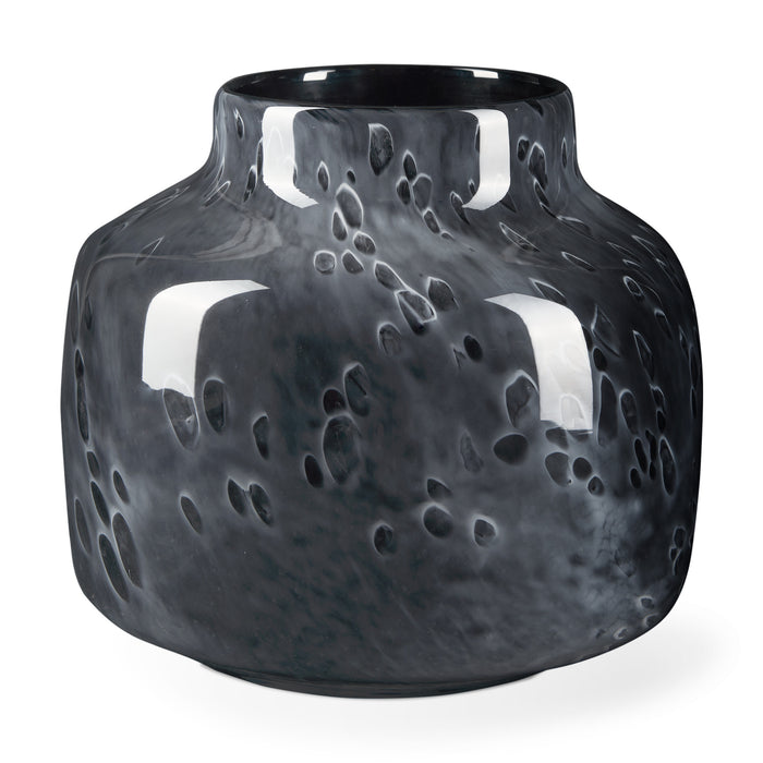 9" Black Mottled Round Glass Table Vase