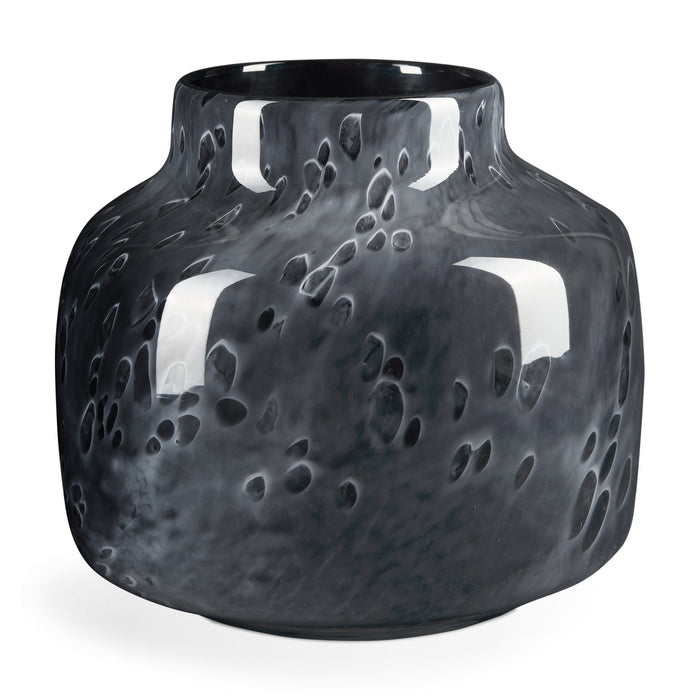 9" Black Mottled Round Glass Table Vase