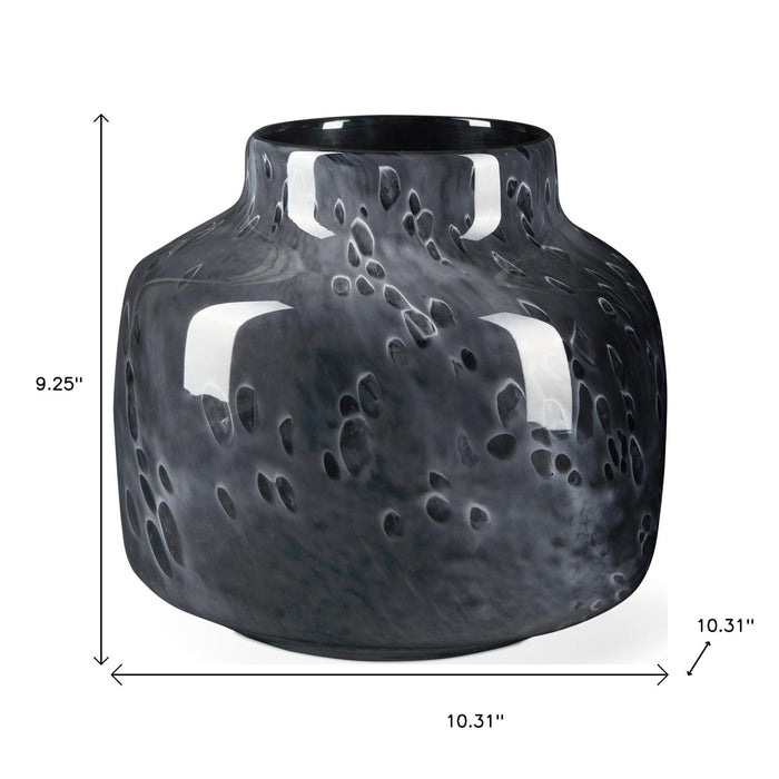 9" Black Mottled Round Glass Table Vase