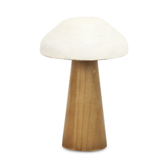 9" Brown And White Wood Hand Painted Mushroom Tabletop Sculpture