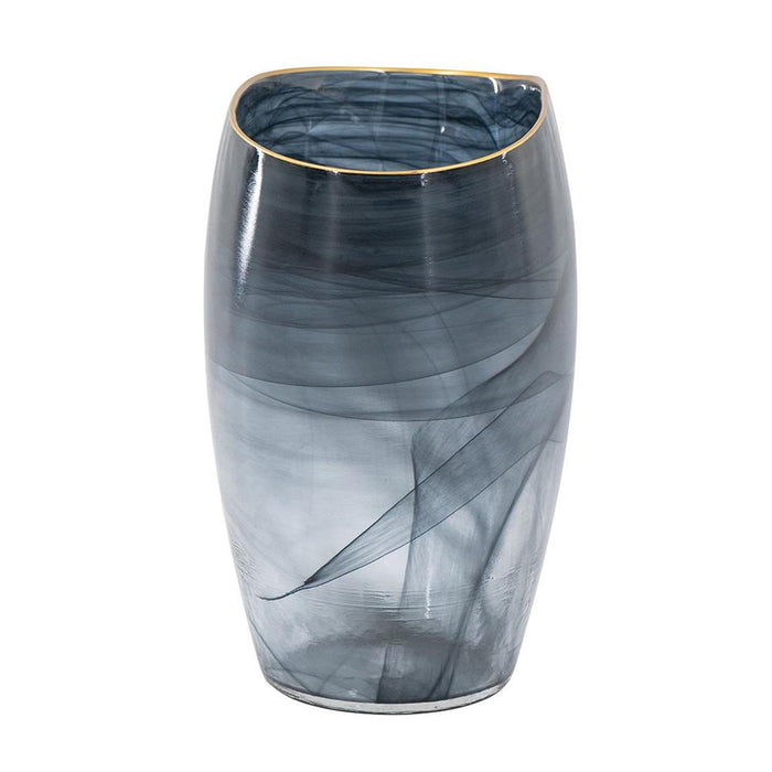 9" Charcoal Abstract Swirl Art Glass Table Vase