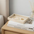 9" Cream Wood And Velvet Handmade Trinket Tray