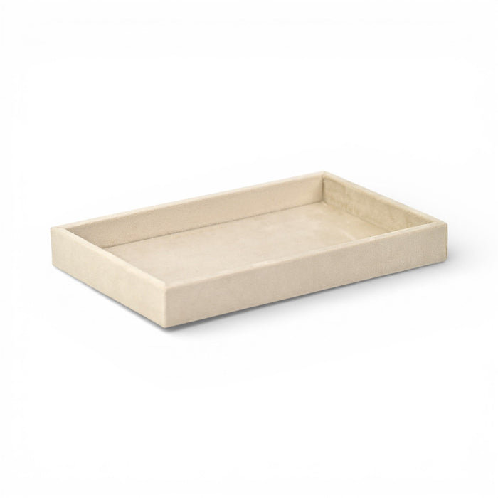 9" Cream Wood And Velvet Handmade Trinket Tray