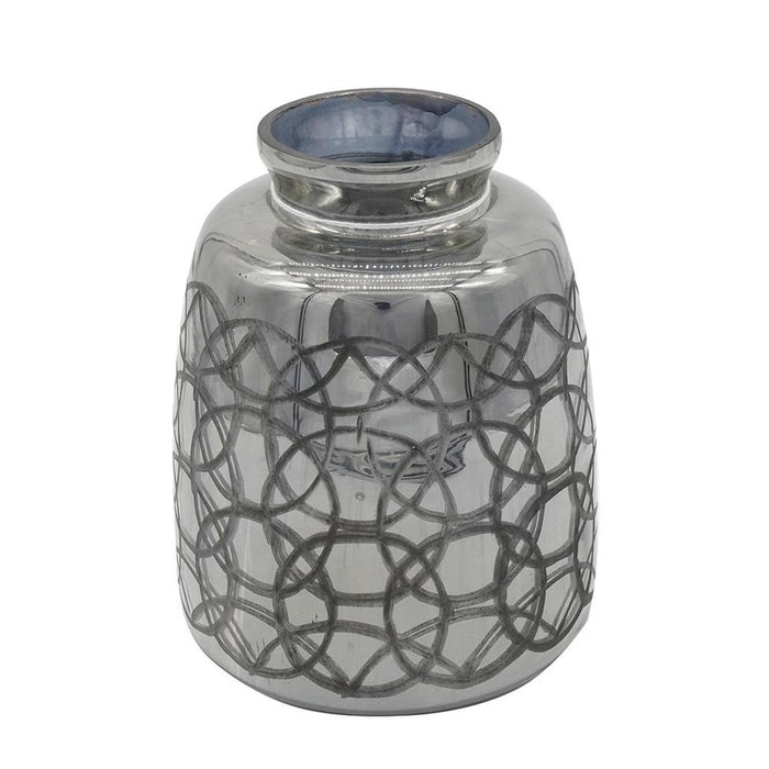 9" Dark Gray Geometric Etched Glass Table Vase