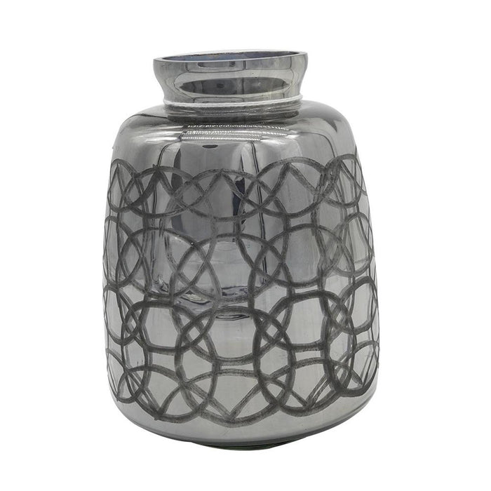 9" Dark Gray Geometric Etched Glass Table Vase