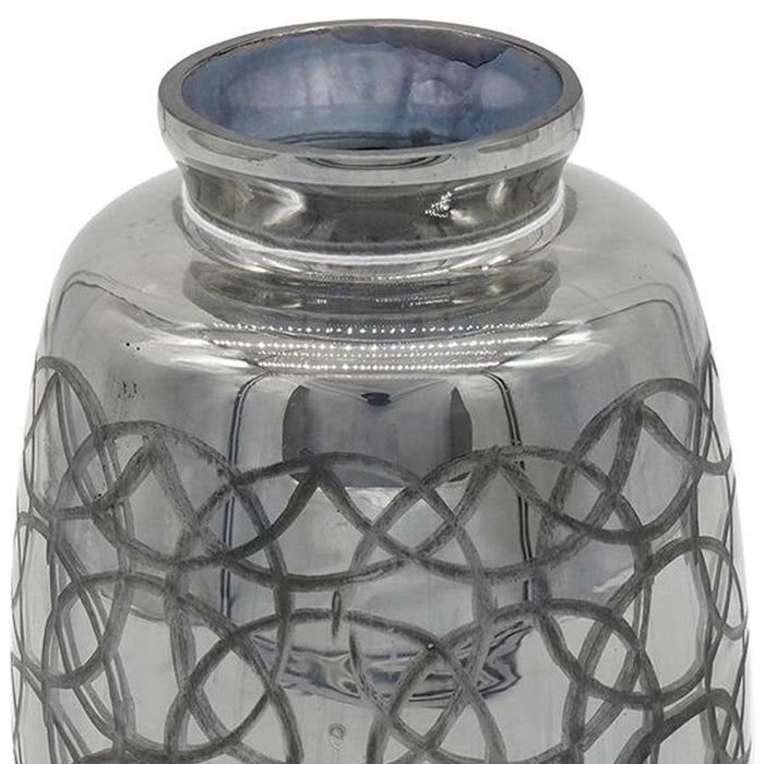 9" Dark Gray Geometric Etched Glass Table Vase