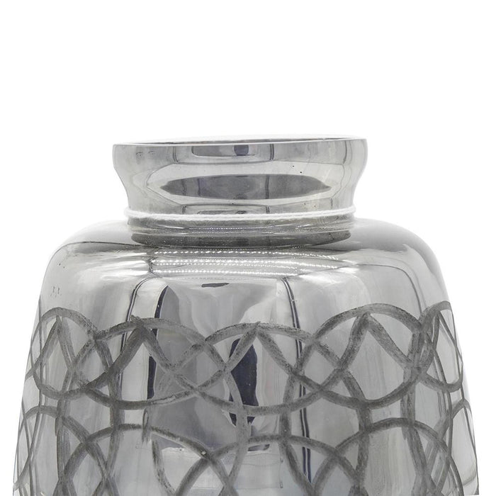 9" Dark Gray Geometric Etched Glass Table Vase