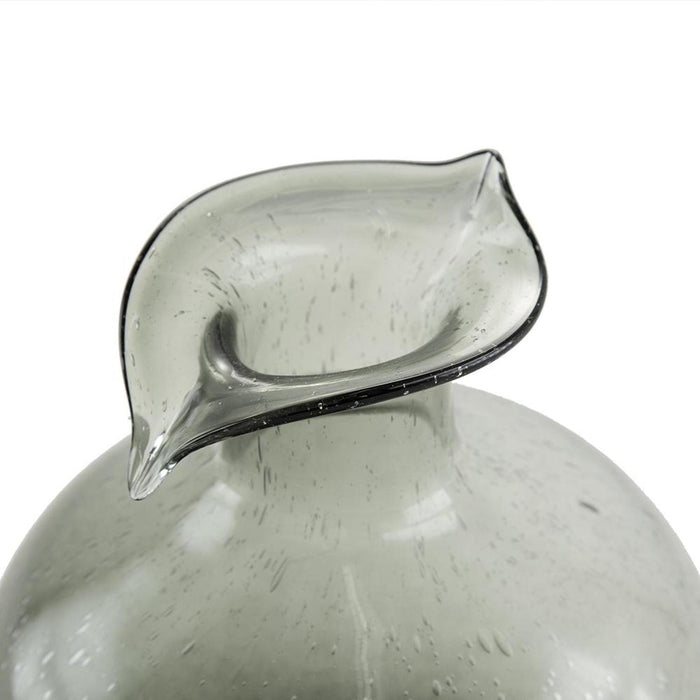 9" Light Gray Bubble Glass Round Table Vase