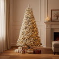 9' White Pre Lit Full Flocked Spruce Christmas Tree