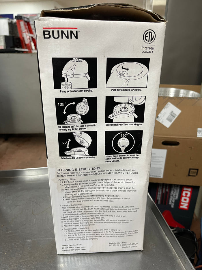 New Bunn 2.15L Stainless Brew Thru Push Button Airpot Coffee Dispenser
