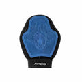 Blue and black Artero rubber grooming mitt glove with paw-shaped nubs