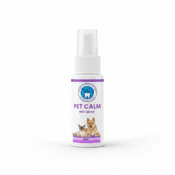 Australian Animal Oral Care Pet Calm Mist spray bottle with cat and dog photo, 50ml