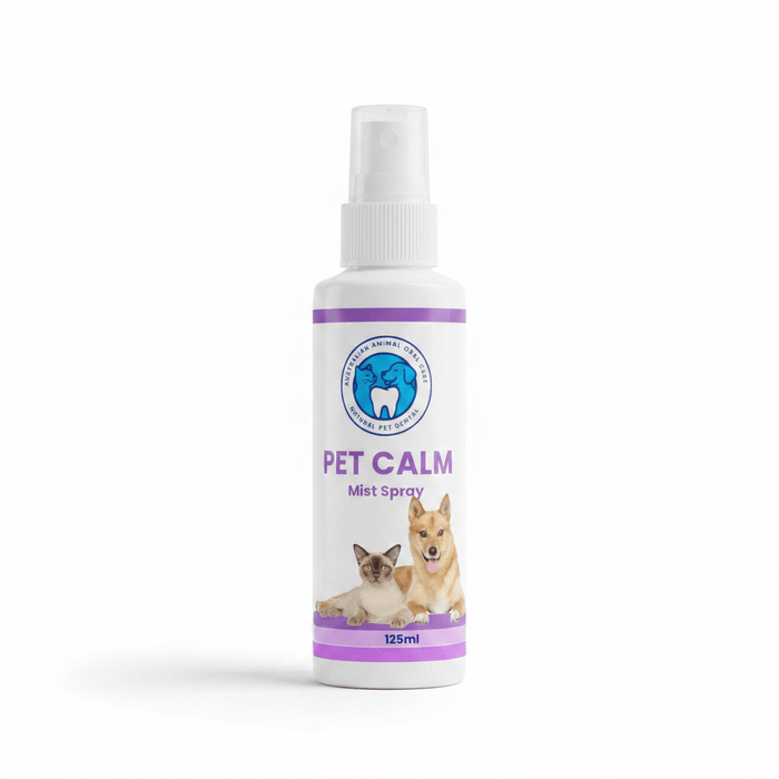Australian Animal Oral Care Pet Calm Mist spray bottle, 125ml, with cat and dog on label