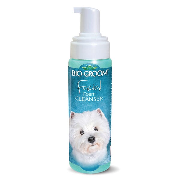 Bio-Groom Facial Foam Cleanser pump bottle with a white terrier on the label