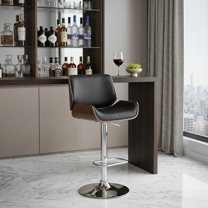 Black And Silver Fabric And Iron Low Back Adjustable Height Swivel Bar Chair