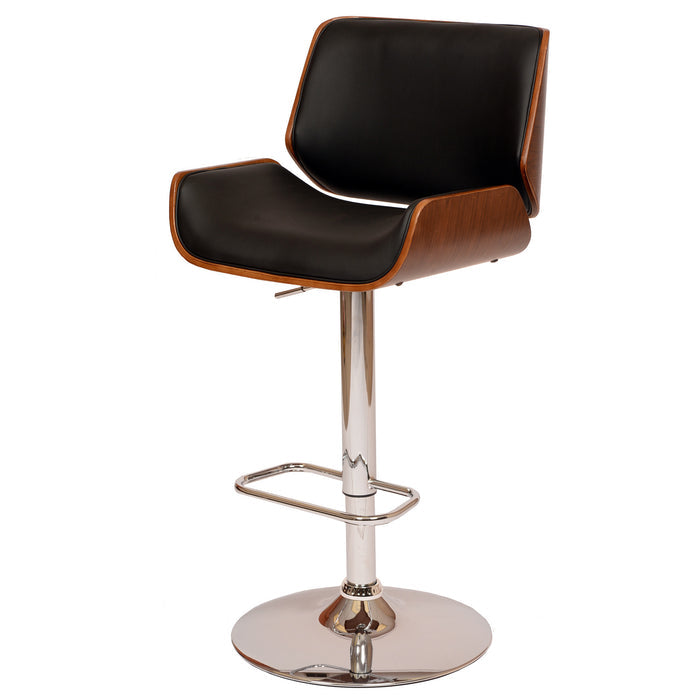 Black And Silver Fabric And Iron Low Back Adjustable Height Swivel Bar Chair