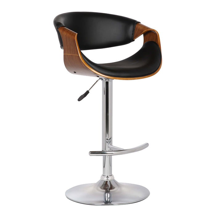 Black And Silver Fabric And Solid Wood Low Back Adjustable Height Swivel Bar Chair