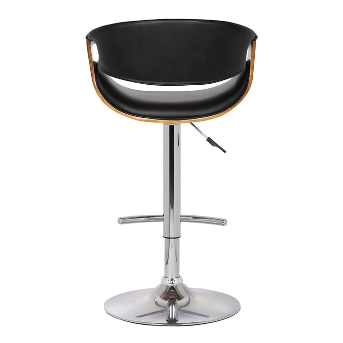 Black And Silver Fabric And Solid Wood Low Back Adjustable Height Swivel Bar Chair