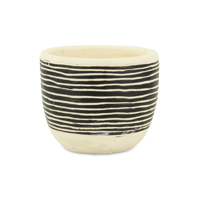 Black And White Ceramic 39 Ounce Striped Round Distressed Pot Planter