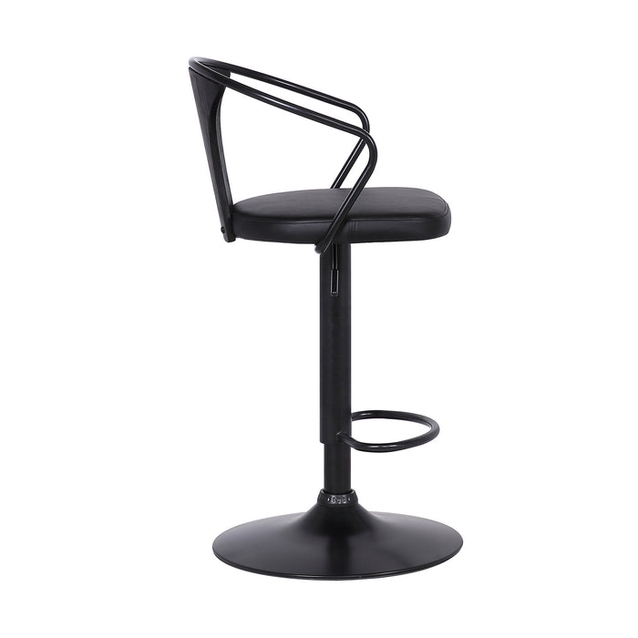 Black Fabric And Iron Low Back Adjustable Height Swivel Bar Chair